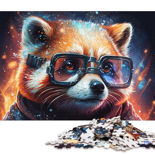 1000-teiliges Puzzle für Erwachsene, Roter Panda mit Brille, Puzzle aus Karton, Lernspielzeug (Größe 38 * 26 cm) von LiJianXXR