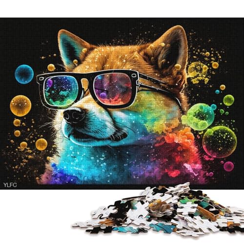 1000-teiliges Puzzle für Erwachsene, Shiba Inu mit Brille, Puzzle für Erwachsene, Kartonpuzzle, gutes Geschenk für Erwachsene und Kinder (Größe 38 * 26 cm) von LiJianXXR