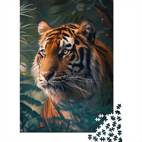 1000-teiliges Puzzle für Erwachsene, Tiger-Quadrat-Puzzle für Erwachsene und Kinder, Holzbrett-Puzzle, Lernspiel, Herausforderungsspielzeug, Größe: 75 x 50 cm von LiJianXXR