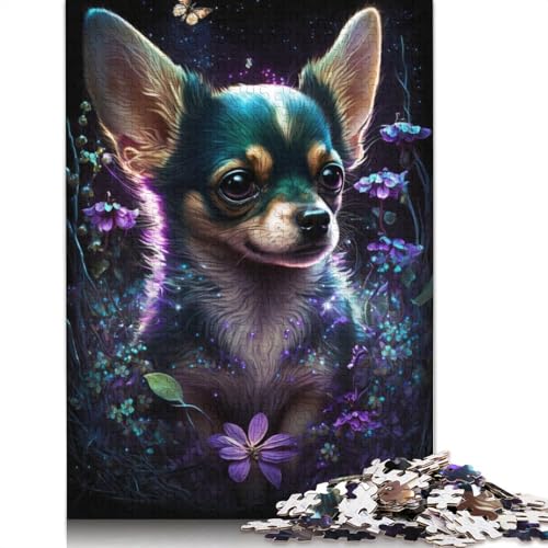 1000-teiliges Puzzle für Erwachsene, Traum-Chihuahua-Blumenpuzzle für Erwachsene, Holzpuzzle, Erwachsene und Kinder, Größe: 75 x 50 cm von LiJianXXR