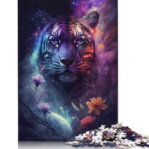 1000-teiliges Puzzle für Erwachsene, Weltraum-Tiger-Blumen, Puzzle für Kinder, Papppuzzle, Puzzle für Erwachsene, Lernspiel, Herausforderungsspielzeug (Größe 38 x 26 cm) von LiJianXXR