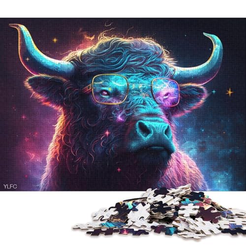 1000-teiliges Puzzle für Erwachsene, Yak mit Brille, Puzzle für Erwachsene, Holzpuzzle, anspruchsvolles Spiel (Größe 75 * 50 cm) von LiJianXXR