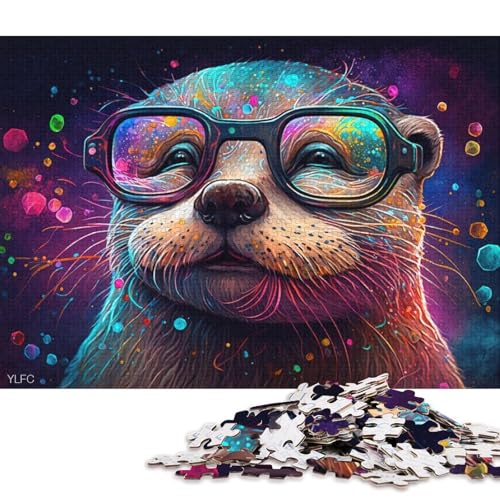 1000-teiliges Puzzle für Erwachsene, bunter Otter mit Brille, Puzzle für Erwachsene, Holzpuzzle, anspruchsvolles Spiel (Größe 75 * 50 cm) von LiJianXXR