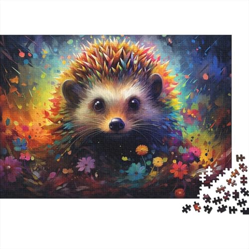 1000-teiliges Puzzle für Erwachsene, buntes Igel-Kunst- und Blumen-Neon-Puzzle für Erwachsene, Holzpuzzle, gutes Geschenk für Erwachsene und Kinder, 50 x 75 cm von LiJianXXR