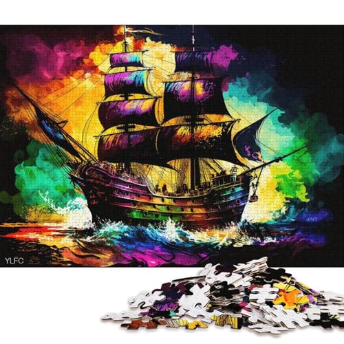 1000-teiliges Puzzle für Erwachsene, farbenfrohes Piratenschiff-Puzzle für Erwachsene, Kartonpuzzle, anspruchsvolles Spiel (Größe 38 * 26 cm) von LiJianXXR