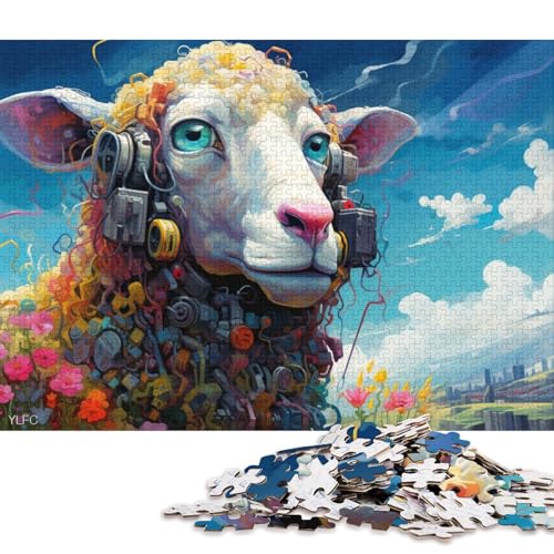 1000-teiliges Puzzle für Erwachsene, farbenfrohes Schaf-Roboter-Puzzle für Erwachsene, Holzpuzzle, Lernspiel, Herausforderungsspielzeug 75x50cm/1000 Stück von LiJianXXR