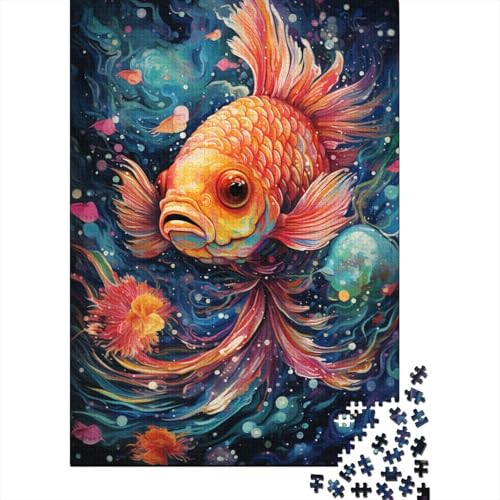 1000-teiliges Puzzle für Erwachsene, farbenfrohes psychedelisches Galaxie-Goldfisch-Puzzle für Kinder, Holzpuzzle, Puzzle für Erwachsene, Lernspiel, Herausforderungsspielzeug, 50 x 75 cm von LiJianXXR