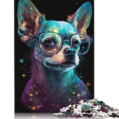 1000-teiliges Puzzle für Erwachsene, kosmischer Chihuahua mit Brille, Puzzle für Erwachsene, Holzpuzzle, dekomprimierendes geistiges Lernspielzeug (Größe 75 x 50 cm) von LiJianXXR