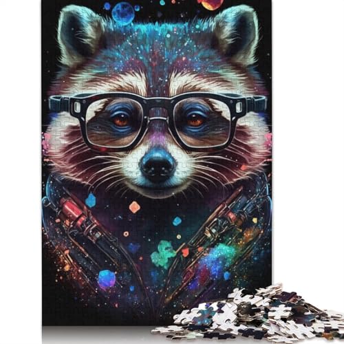 1000-teiliges Puzzle für Erwachsene, kosmischer Waschbär mit Brille, Puzzle für Erwachsene, Holzpuzzle, Erwachsene und Kinder, Größe: 75 x 50 cm von LiJianXXR