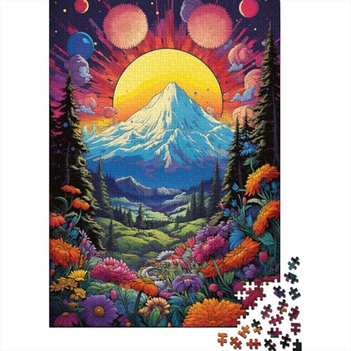 1000-teiliges Puzzle für Erwachsene und Kinder, Bunte Blumen unter den Bergen, Puzzle für Erwachsene, Holzpuzzle, Lernspiel, 50 x 75 cm von LiJianXXR