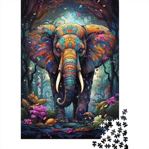 1000-teiliges Puzzle für Erwachsene und Kinder, farbenfrohe Psychedelia der Elefanten, Puzzle für Erwachsene, Holzpuzzle, Lernspiel, 50 x 75 cm von LiJianXXR