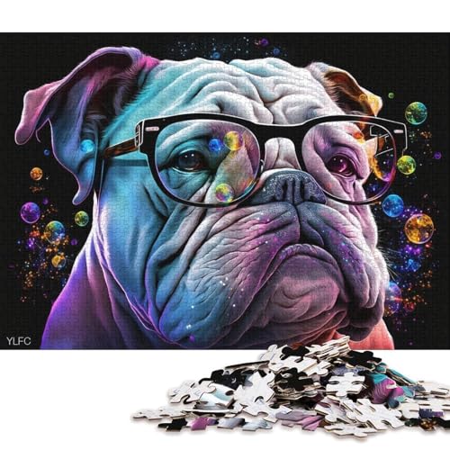 1000-teiliges Puzzlespiel Galaxy Bulldog mit Brille, Puzzle für Erwachsene, Holzpuzzle, Lernspiel, Herausforderungsspielzeug (Größe 75 * 50 cm) von LiJianXXR