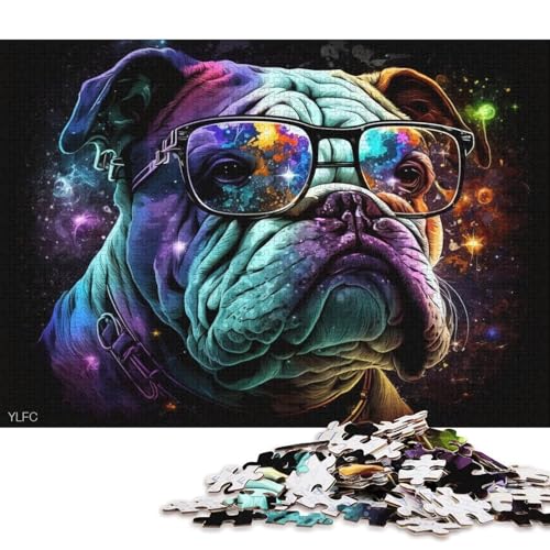 1000-teiliges Puzzlespiel Galaxy Bulldog mit Brille, Puzzle für Erwachsene, Kartonpuzzle, Lernspiel, Herausforderungsspielzeug (Größe 38 * 26 cm) von LiJianXXR