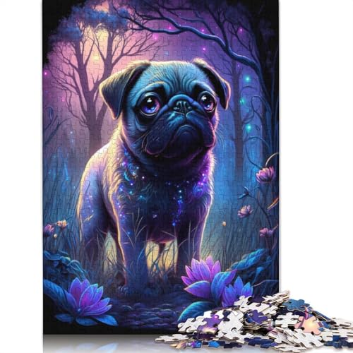 1000-teiliges Puzzlespiel Mops-Blumen-Galaxie Puzzle für Erwachsene, Holzpuzzle, Heimdekoration, Puzzlegröße: 75 x 50 cm von LiJianXXR