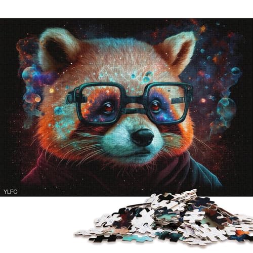 1000-teiliges Puzzlespiel Roter Panda mit Brille, Puzzle für Erwachsene, Kartonpuzzle, Lernspiel, Herausforderungsspielzeug (Größe 38 * 26 cm) von LiJianXXR