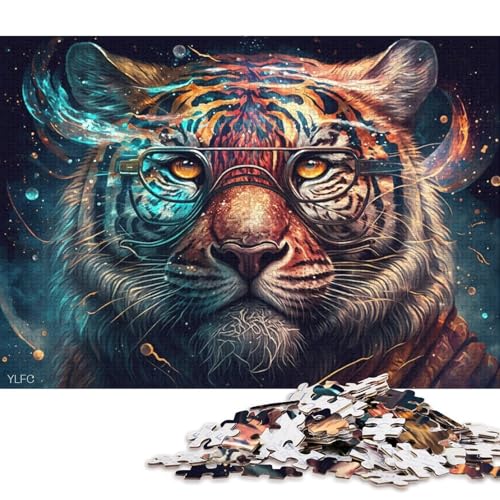 1000-teiliges Puzzlespiel Tiger mit Brille, Puzzle aus Karton, Lernspiele, Heimdekorationspuzzle. (Größe 38 * 26 cm) von LiJianXXR