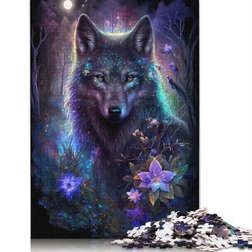 1000-teiliges Puzzlespiel Wolf Flower Galaxy – Puzzle für Kinder – Papppuzzle – tolles Geschenk für Erwachsene – Größe: 38 x 26 cm von LiJianXXR