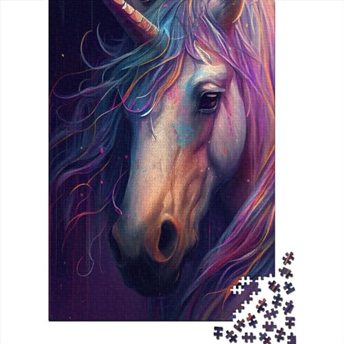 Einhorn-Malerei, Holzpuzzle für Teenager, Geschenke, Puzzle 1000 Teile, nachhaltiges Puzzle für Erwachsene (Größe 75x50 cm) von LiJianXXR