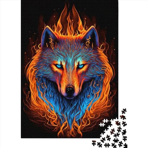 Holzpuzzle Wolf, Feuer, Wasser, Puzzle für Erwachsene und Teenager, lustiges Puzzle für Erwachsene, 1000-teiliges Spielzeug, Denkspiel (Größe 75x50 cm) von LiJianXXR