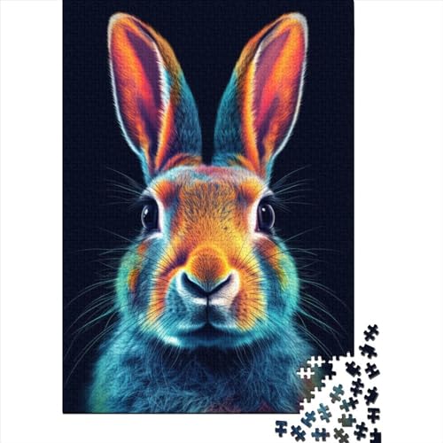 Kaninchen-Neon-Holzpuzzle | Puzzle für Erwachsene, 1000 Teile, Puzzle für Erwachsene, Puzzles, Puzzles für Erwachsene, Geschenke (Größe 75x50 cm) von LiJianXXR