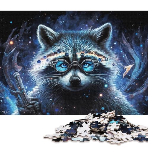 Lustige Puzzles für Erwachsene, 1000 Teile, magischer Waschbär-Krieger, Puzzles aus Holz, Heimdekoration, Puzzle-Spielzeug (Größe 75 * 50 cm) von LiJianXXR