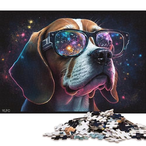 Lustiges Puzzle für Erwachsene, 1000 Teile, Beagle mit Brille, Puzzle für Holzpuzzle, Heimdekoration, Puzzlespielzeug (Größe 75 * 50 cm) von LiJianXXR