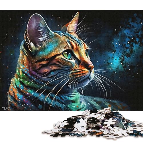 Lustiges Puzzle für Erwachsene, 1000 Teile, Bunte Bengalkatze, Puzzle für Holzpuzzle, Heimdekoration, Puzzlespielzeug (Größe 75 * 50 cm) von LiJianXXR