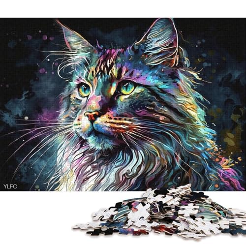 Lustiges Puzzle für Erwachsene, 1000 Teile, Bunte Maine-Coon-Katze, Puzzle für Karton, Puzzles, Heimdekoration, Puzzle-Spielzeug (Größe 38 * 26 cm) von LiJianXXR