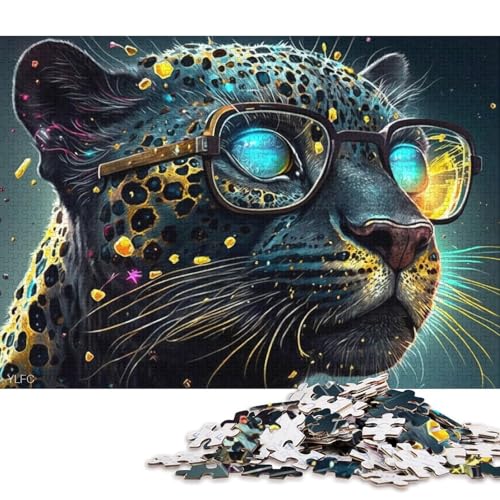 Lustiges Puzzle für Erwachsene, 1000 Teile, Galaxie, schwarzer Leopard mit Brille, Puzzle für Karton, Puzzle, Heimdekoration, Puzzle-Spielzeug (Größe 38 * 26 cm) von LiJianXXR