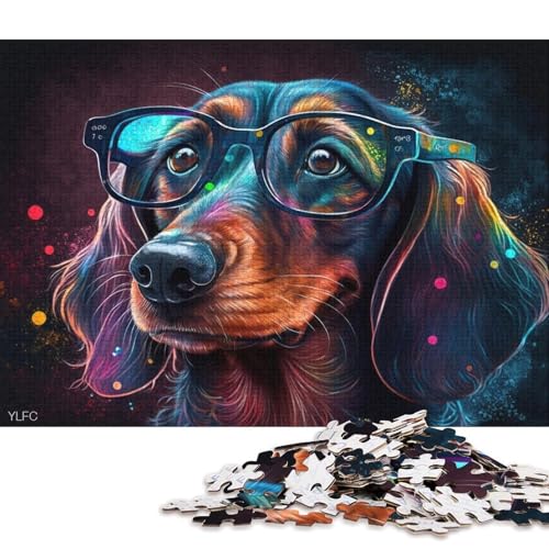 Lustiges Puzzle für Erwachsene, 1000 Teile, Galaxie-Dackel mit Brille, Puzzle für Karton, Puzzles, Heimdekoration, Puzzle-Spielzeug (Größe 38 * 26 cm) von LiJianXXR