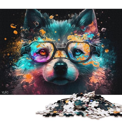 Lustiges Puzzle für Erwachsene, 1000 Teile, Husky mit Brille, Puzzle für Holzpuzzle, Heimdekoration, Puzzlespielzeug (Größe 75 * 50 cm) von LiJianXXR