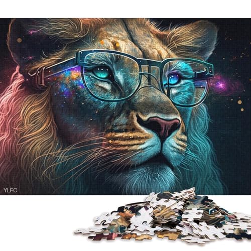 Lustiges Puzzle für Erwachsene, 1000 Teile, Löwin mit Brille, Puzzle für Karton, Puzzles, Heimdekoration, Puzzle-Spielzeug (Größe 38 * 26 cm) von LiJianXXR