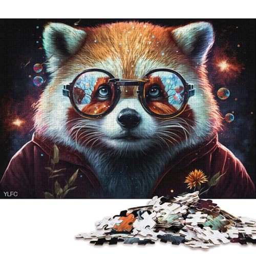 Lustiges Puzzle für Erwachsene, 1000 Teile, Roter Panda mit Brille, Puzzle für Karton, Puzzles, Heimdekoration, Puzzle-Spielzeug (Größe 38 * 26 cm) von LiJianXXR