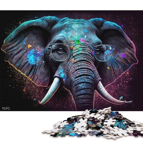 Lustiges Puzzle für Erwachsene, 1000 Teile, kosmischer Elefant trägt eine Brille, Puzzle für Karton, Puzzle, Heimdekoration, Puzzle-Spielzeug (Größe 38 * 26 cm) von LiJianXXR