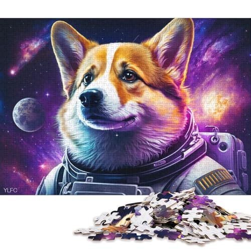 Lustiges Puzzle für Erwachsene, 1000 Teile, kosmisches Astronauten-Corgi-Puzzle, Holzpuzzle, Heimdekoration, Puzzle-Spielzeug (Größe 75 * 50 cm) von LiJianXXR