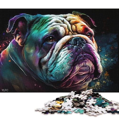 Puzzle, farbenfrohe Bulldogge, 1000 Teile, Puzzle für Erwachsene und Kinder ab 12 Jahren, Kartonpuzzle, Familiendekoration (Größe 38 * 26 cm) von LiJianXXR