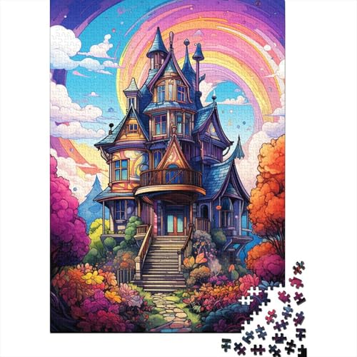 Puzzle, farbenfrohes, psychedelisches, ästhetisches Pastellhaus, 1000-teiliges Puzzle für Erwachsene, Holzpuzzle für Erwachsene und Familien, Denkspiel, 50 x 75 cm von LiJianXXR