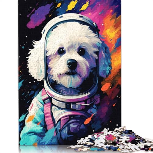 Puzzle 1000 Teile, Bichon Frisé-Hund, Astronaut, Puzzle für Erwachsene, Holzpuzzle, tolles Geschenk für Erwachsene, 75 x 50 cm von LiJianXXR