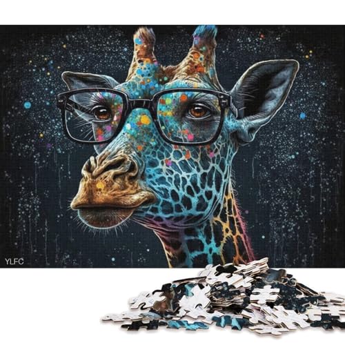 Puzzle 1000 Teile, Bunte Giraffe mit Brille, Puzzle für Erwachsene, Puzzle aus Karton, Lernspiele, Heimdekorationspuzzle. (Größe 38 * 26 cm) von LiJianXXR