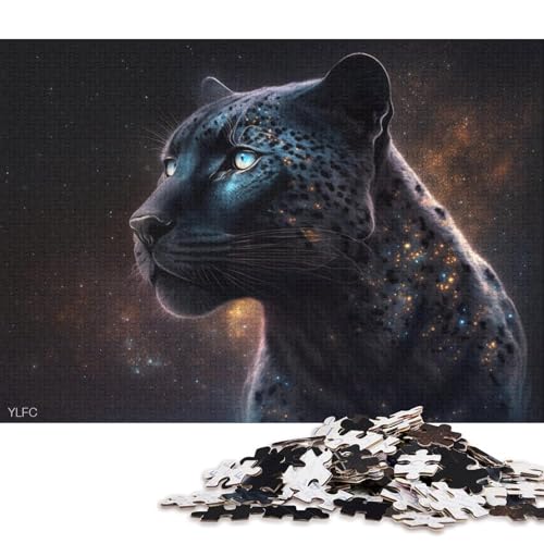 Puzzle 1000 Teile, Cosmic Black Leopard, Puzzle für Erwachsene, Holzpuzzle, Puzzle für Erwachsene, Lernspiel, Herausforderungsspielzeug 75x50cm/1000 Stück von LiJianXXR