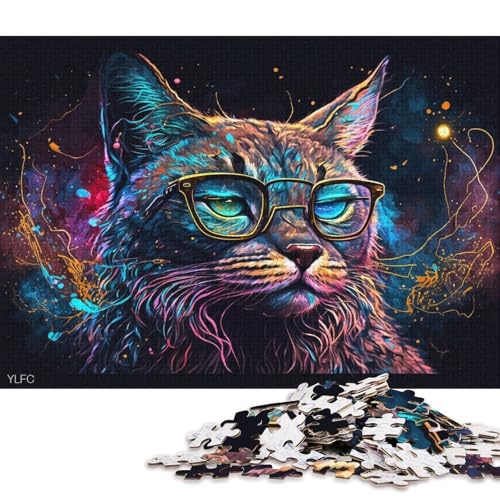 Puzzle 1000 Teile, Farbiger Luchs mit Brille, Puzzle für Erwachsene und Kinder, Papppuzzle, Lernpuzzle, Familienspiel (Größe 38 * 26 cm) von LiJianXXR