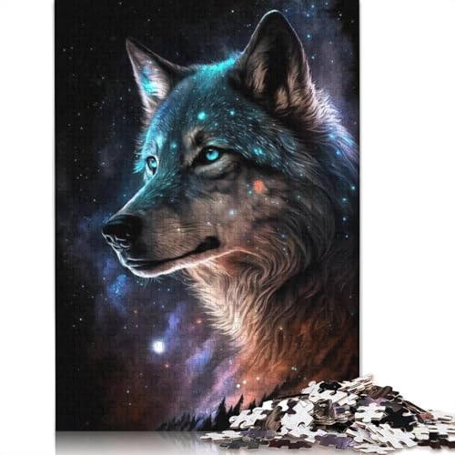 Puzzle 1000 Teile, Farbiges Galaxie-Wolf-Puzzle für Erwachsene, Kartonpuzzle, Lernspiel, Herausforderungsspielzeug (Größe 38 x 26 cm) von LiJianXXR