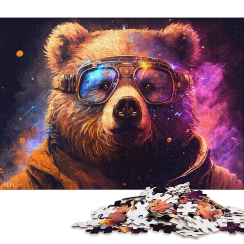 Puzzle 1000 Teile, Galaxie-Braunbär mit Brille, Puzzle für Erwachsene und Kinder, Kartonpuzzle, Lernpuzzle, Familienspiel (Größe 38 * 26 cm) von LiJianXXR