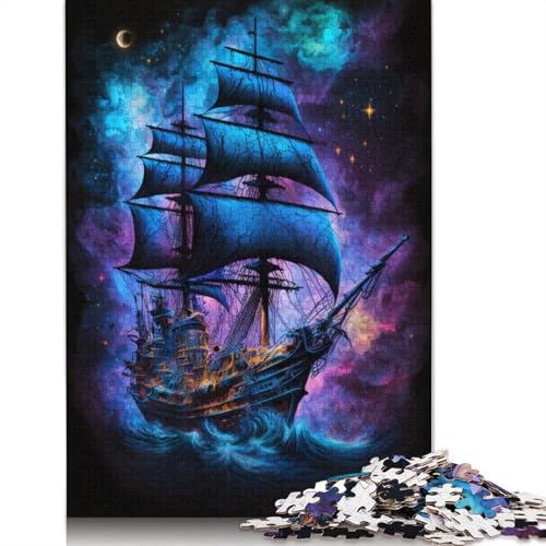 Puzzle 1000 Teile, Galaxie-Piratenschiff-Puzzle für Erwachsene, Holzpuzzle, Lernspiel, Herausforderungsspielzeug (Größe 75 x 50 cm) von LiJianXXR