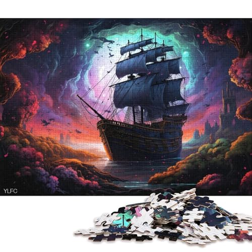 Puzzle 1000 Teile, Kunst-Piratenschiff-Puzzle für Erwachsene, Kartonpuzzle, Puzzles für Erwachsene, Lernspiel, Herausforderungsspielzeug 38x26cm/1000 Stück von LiJianXXR