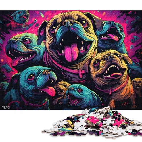 Puzzle 1000 Teile, Mops-Tierpuzzle für Erwachsene und Kinder, Kartonpuzzle, Heimdekorationspuzzle 38x26cm/1000 Teile von LiJianXXR