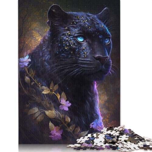 Puzzle 1000 Teile, Schwarzer Leopard, Blumen-Galaxie, Puzzle für Erwachsene und Kinder, Holzpuzzle, pädagogisches Spielzeug zum Stressabbau, Puzzlegröße: 75 x 50 cm von LiJianXXR