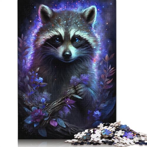 Puzzle 1000 Teile, Waschbär-Blumen-Galaxie, für Erwachsene und Kinder, Holzpuzzle, Lernspiel, Größe: 75 x 50 cm von LiJianXXR