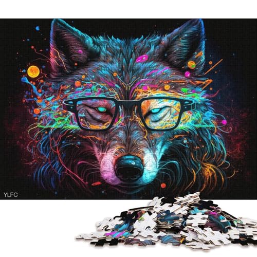 Puzzle 1000 Teile, Wolf mit Brille, Puzzle für Kinder, Kartonpuzzle, tolles Geschenk für Erwachsene (Größe 38 * 26 cm) von LiJianXXR