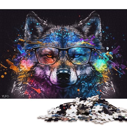 Puzzle 1000 Teile, Wolf mit Brille, Puzzle für Kinder, Kartonpuzzle, tolles Geschenk für Erwachsene (Größe 38 * 26 cm) von LiJianXXR